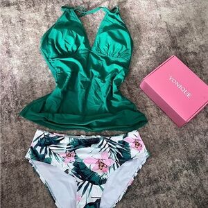 Nique Green Tankini Top with Floral Bikini Bottoms
